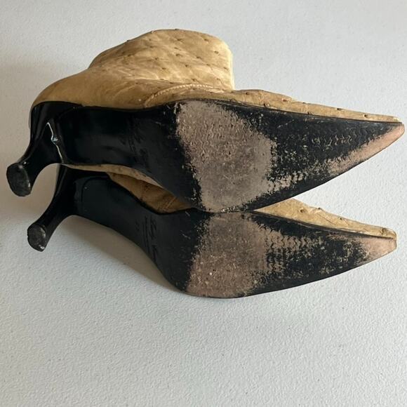 Lady Camp Boot Heels Women's Size Mex 23 US 6 Tan Leather Ostrich Side Zip - Picture 13 of 14